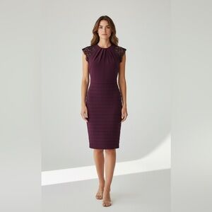 Betsy & Adam Red Pleated Sheath Midi Dress